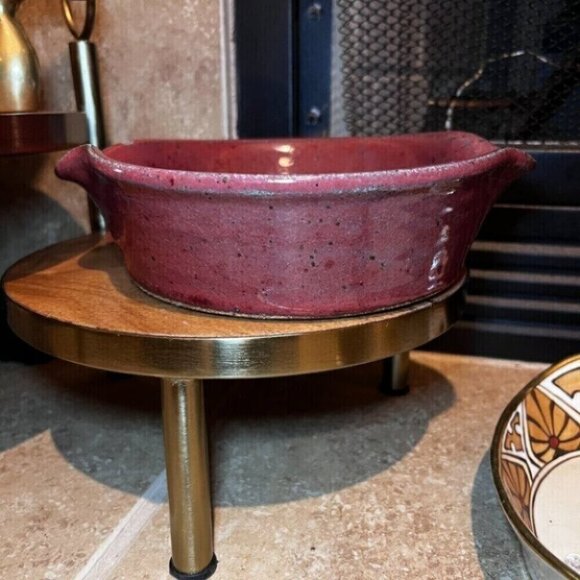 Stoneware red blue flowers bowl handmade OOAK studio pottery - Picture 4 of 10